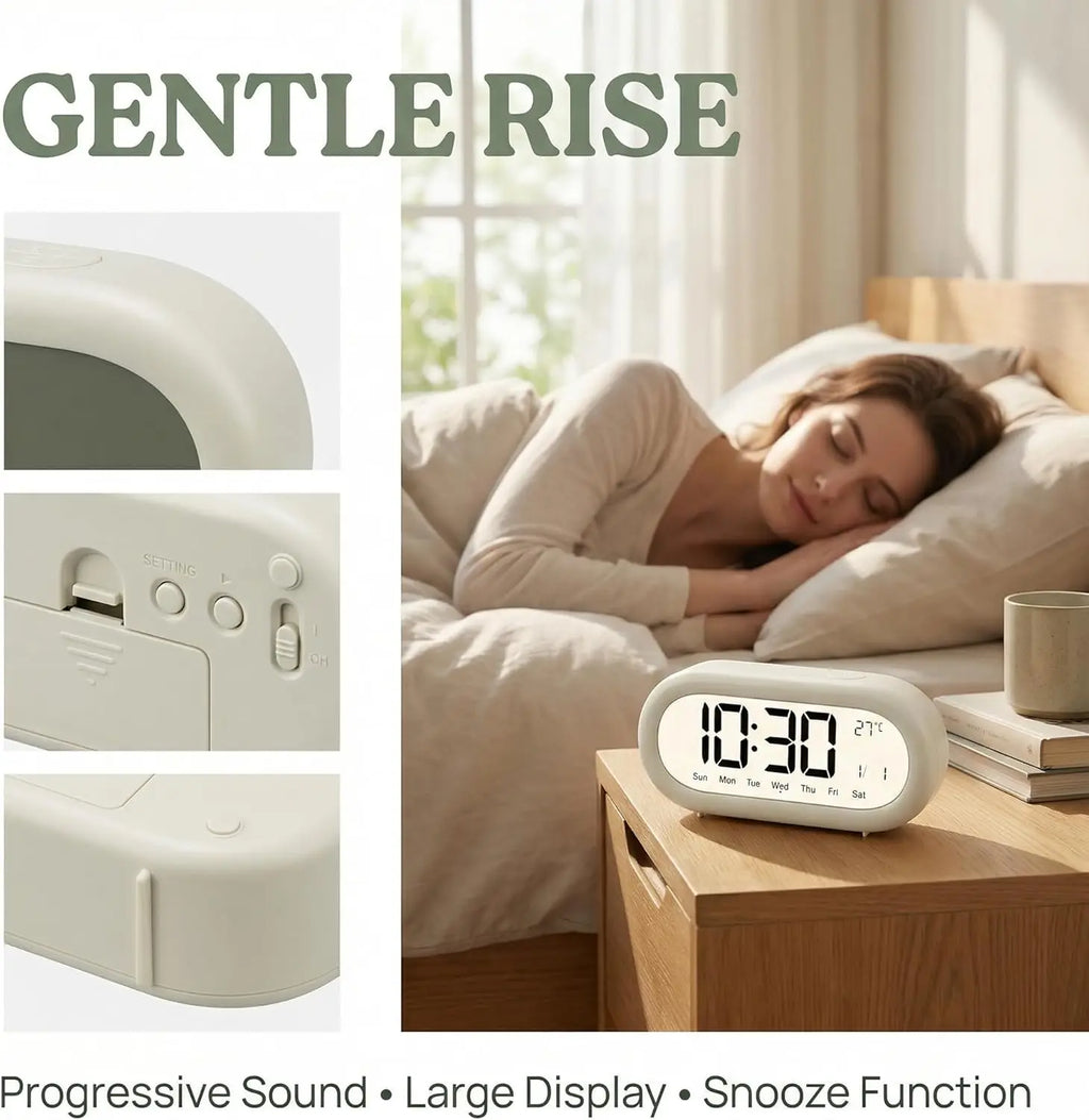 LCD Alarm Clock Digital Alarm Clock Calendar Temperature Humidity Display Desktop Clock Shockproof Cover for Home Office Decor