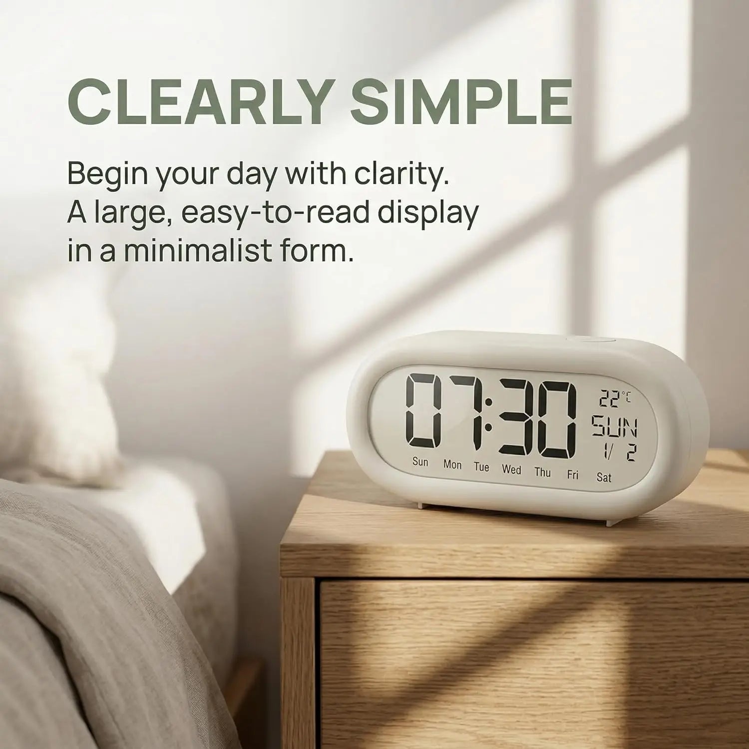 LCD Alarm Clock Digital Alarm Clock Calendar Temperature Humidity Display Desktop Clock Shockproof Cover for Home Office Decor